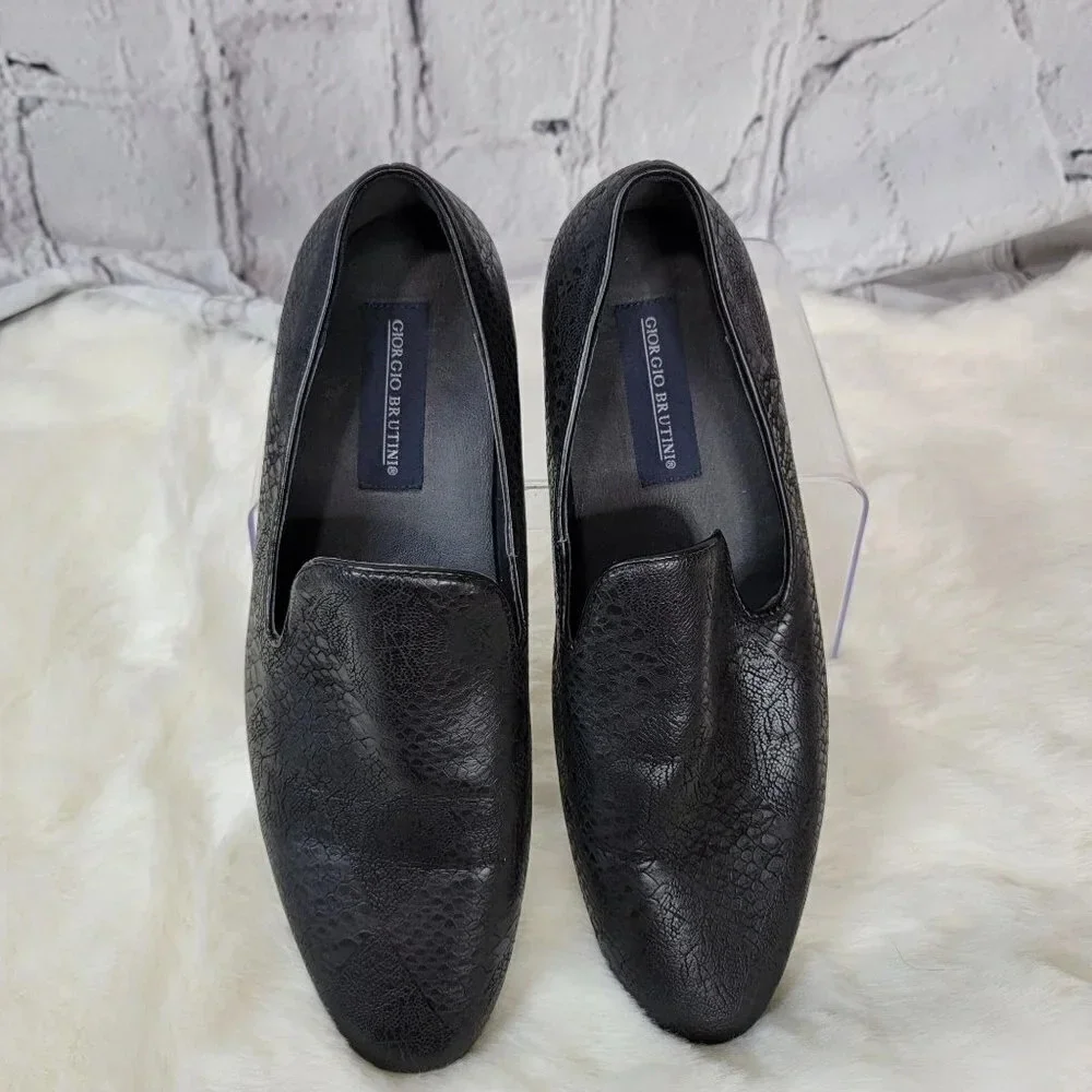 GIORGIO Brutini Black Slip On Loafer Driving Smoking‎ Shoes Mens Business 8.5